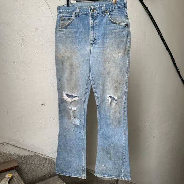 70's 빈티지 Lee 리 부츠컷 데님 그런지 떼워싱 연청 벨바텀
