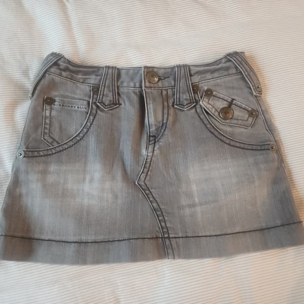 버버리 블루라벨 그레이 흑청 데님 미니 스커트 일본 빈티지