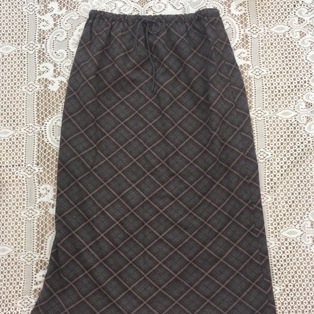 jpn vintage check pearl long skirt