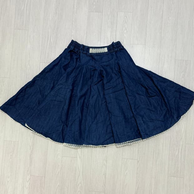 데님 플레어 미디스커트