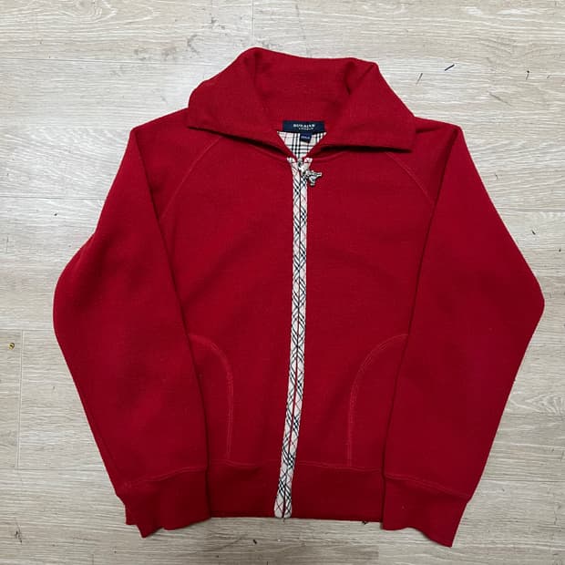 버버리 키즈 노바체크 하이넥 스탠드카라 방풍 니트집업 [딥 레드] 130