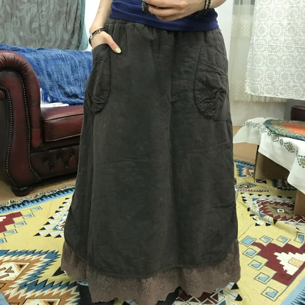 빈티지 여성 밴딩 투포켓 롱 스커트 