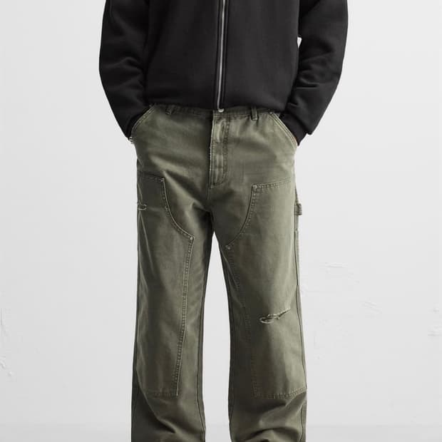 자라 더블니 카키 데님 