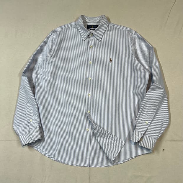XL) 폴로 랄프로렌 클래식핏 하늘색 스트라이프 옥스포드 셔츠