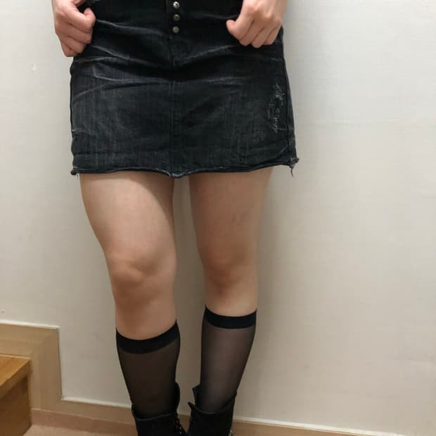 빈티지 블랙 데님 펑크 로우라이즈 스커트
