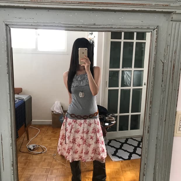 vintage pink pattern skirt (26inch)