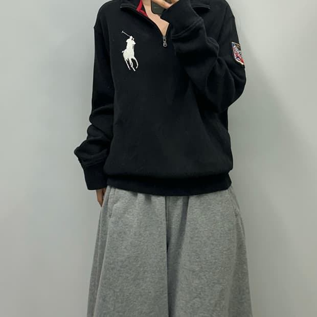 폴로 랄프로렌 빅포니 블랙 반집업 니트