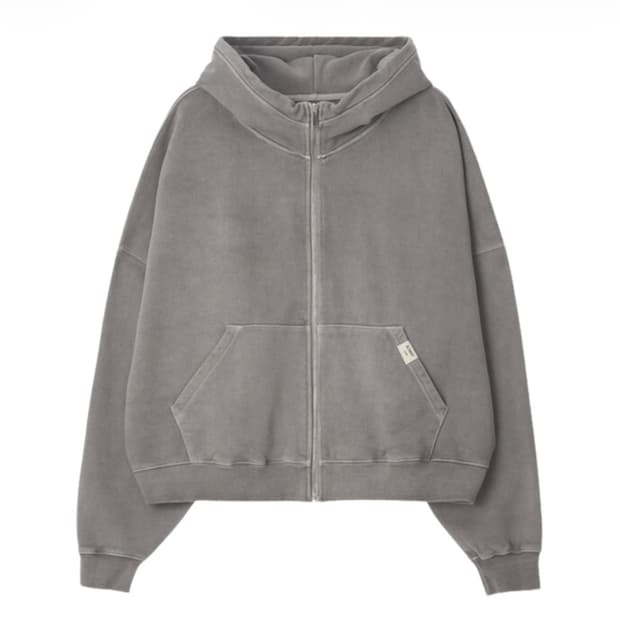 글로니  워시드 박시 집업 그레이