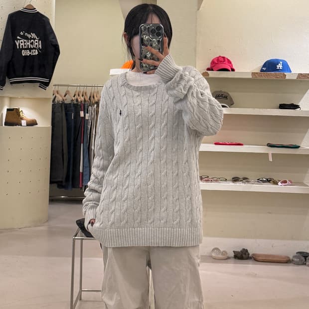 폴로 랄프 로렌 케이블 니트 스웨터 라이트 그레이 U1375