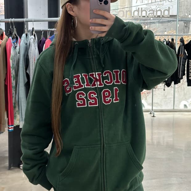 디키즈 자수레터링 후드집업 그린