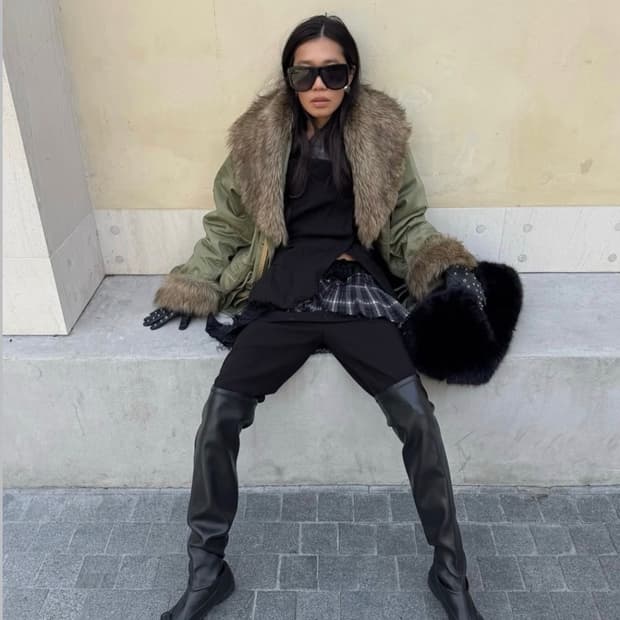 faux fur trimming safari jacket_black