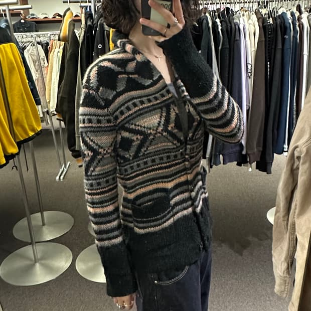 M)Japanese vintage 아즈텍 자카드 패턴 코위찬 스웨터