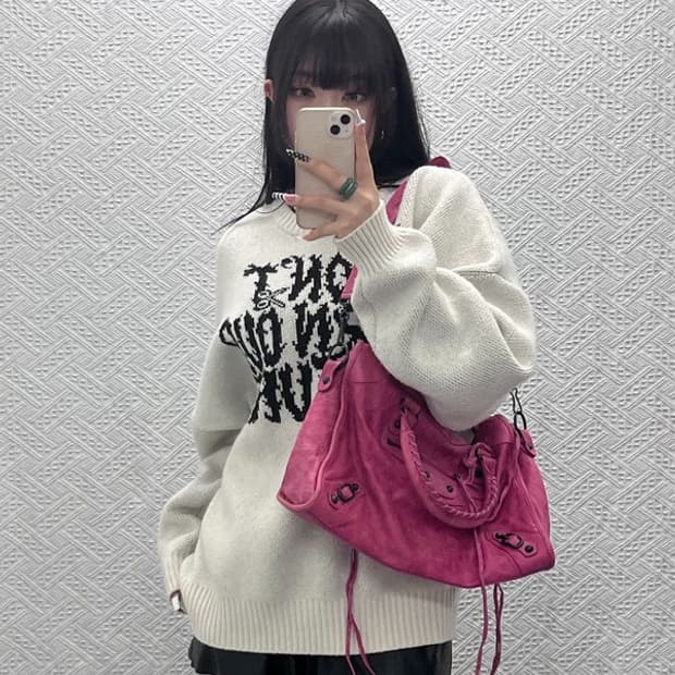 빈티지 스트릿 펑크 키치 스터드 딥핑크 숄더백 C10208