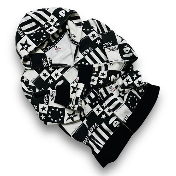 Aape 더블 스타 퍼즐 시그니처 로고 후디 집업