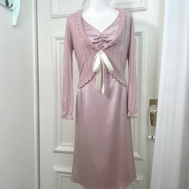 pink crochet lovely bolero&EF-DE satin s