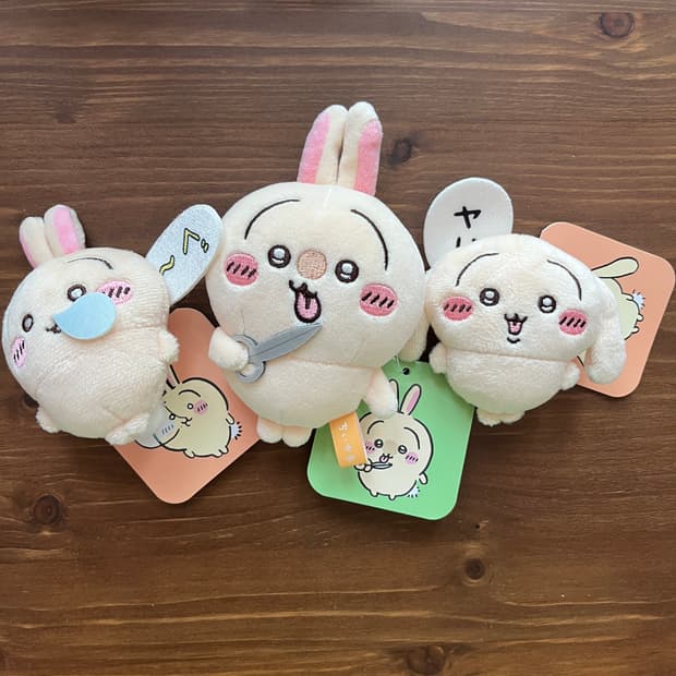 치이카와 먼작귀 우사기 투성이 쿠지 가위 마스코트 인형 뱃지