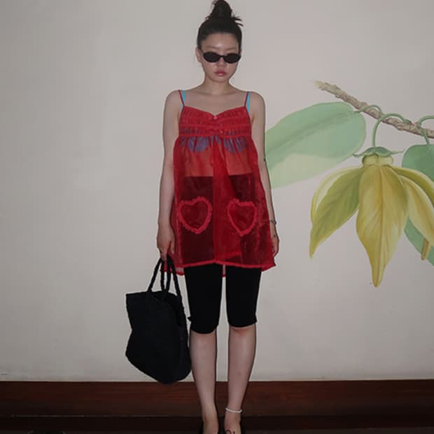 프레클 freckle 하트 포켓 미니 드레스 인 레드