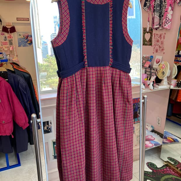 크리스마스 연말 체크 단추 원피스