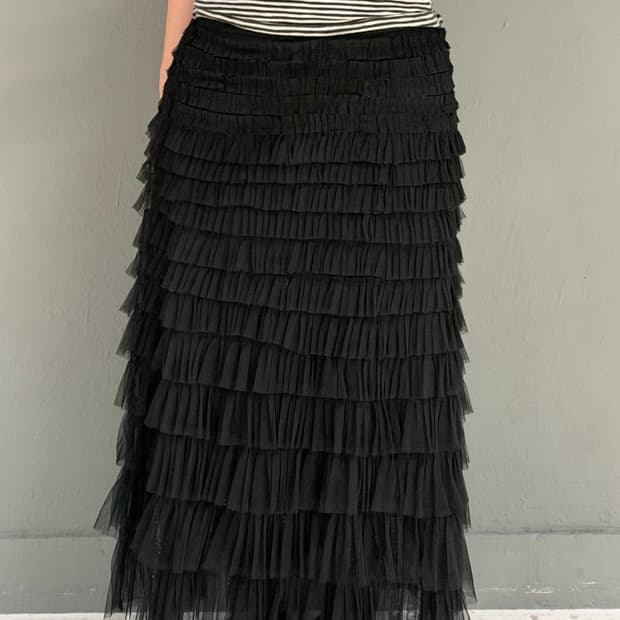layered tulle detail long skirt