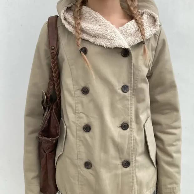 빈티지 더블 후드 베이지 숏코트 샵페어리