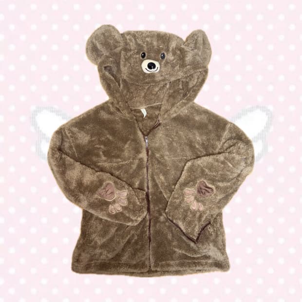 라떼갸루 모리걸 곰돌이후드 털 후드집업 후집 핸드워머 아우터