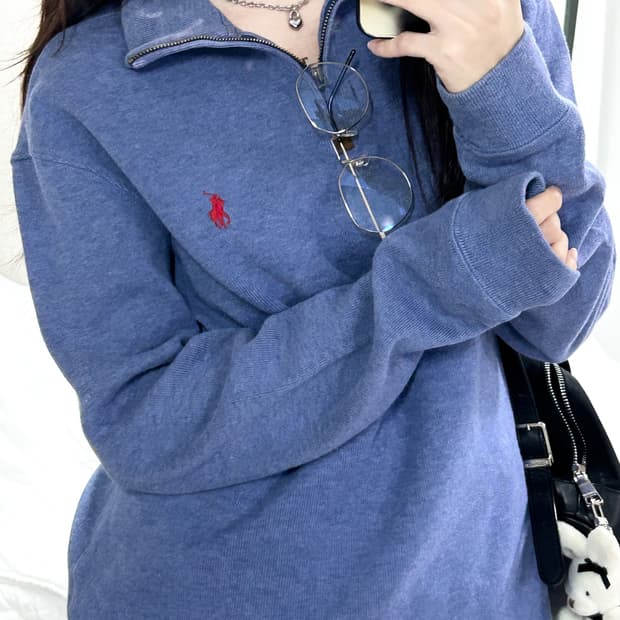 폴로 레드포니 블루 코튼 반집업