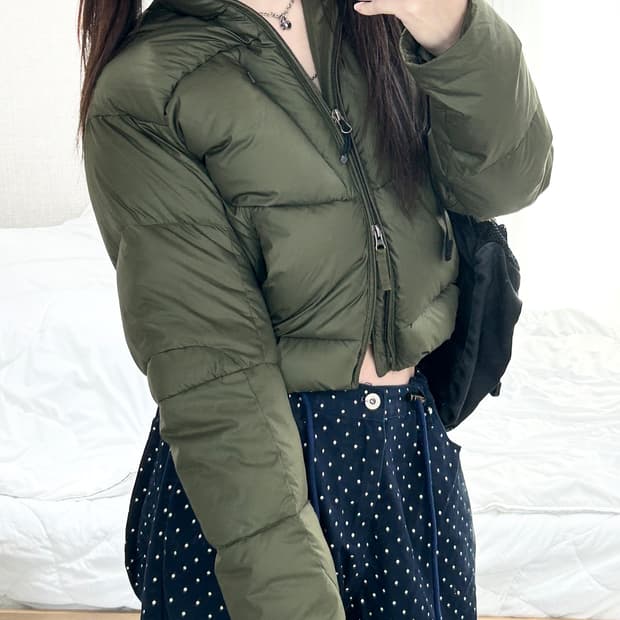 폴로 카키 투웨이 구스다운 숏패딩