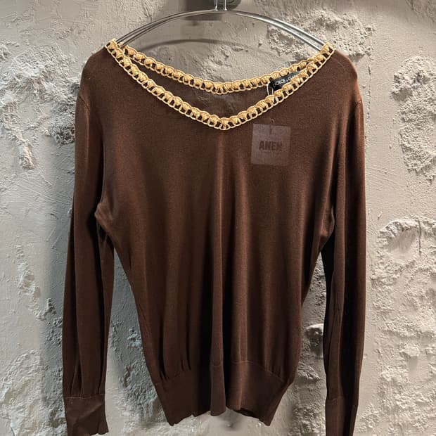 돌체앤가바나 실크 니트 트리밍 긴팔 탑 브라운 42