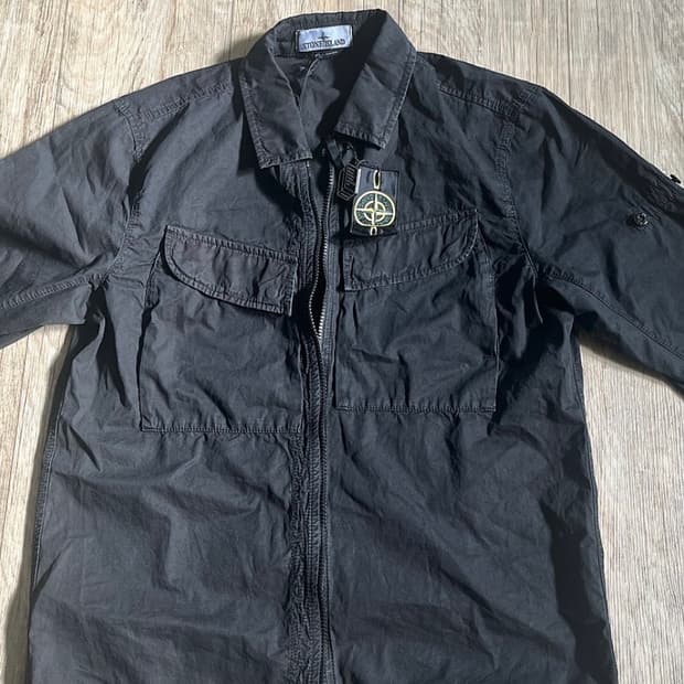 스톤 아일랜드 101WN 브러쉬드 코튼 캔버스 올드이펙트 오버셔츠 블랙 