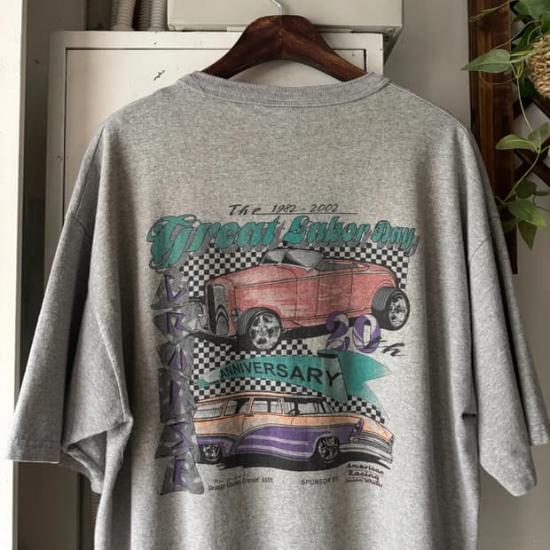 [XL]00's Anvil Made in USA 올드카 헨리넥 티셔츠
