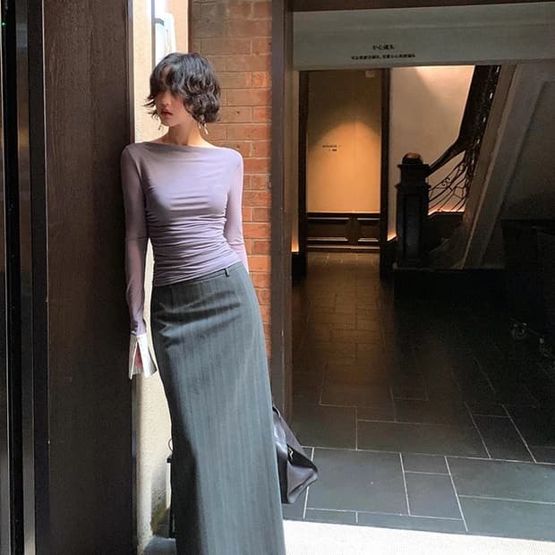 키스오브썸머 퍼넬 슬림핏 시스루 탑 블라우스