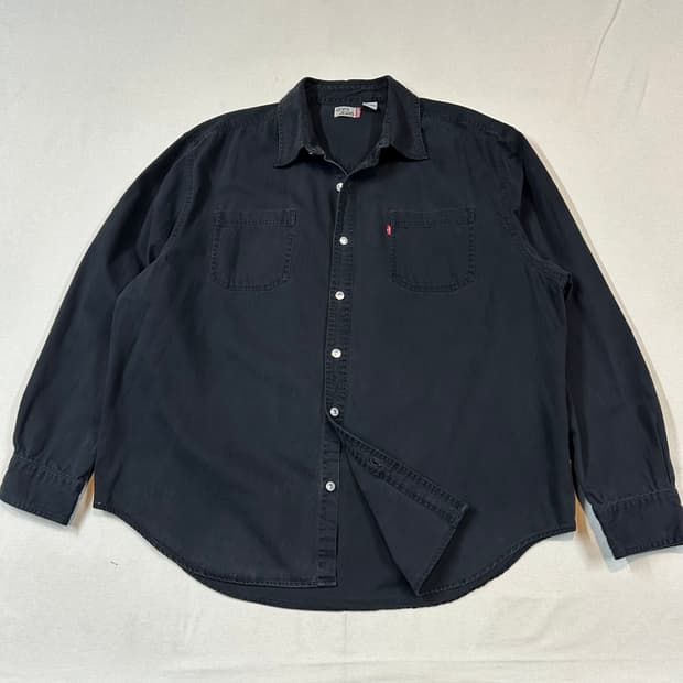 XXL) 리바이스 흑청 투포켓 워크 데님 셔츠 자켓 T버튼 타입