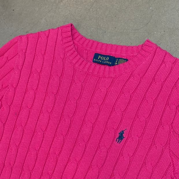 S 폴로랄프로렌 여성용 핑크 케이블 반팔 니트 