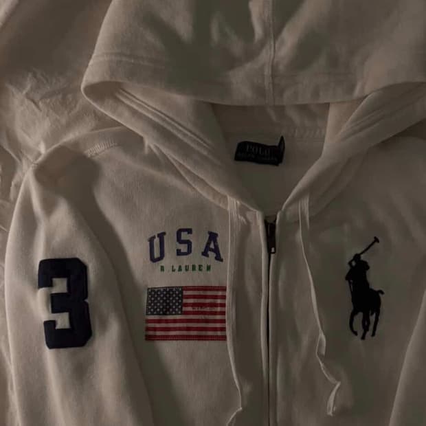 폴로 빅포니 성조기 후드집업 화이트