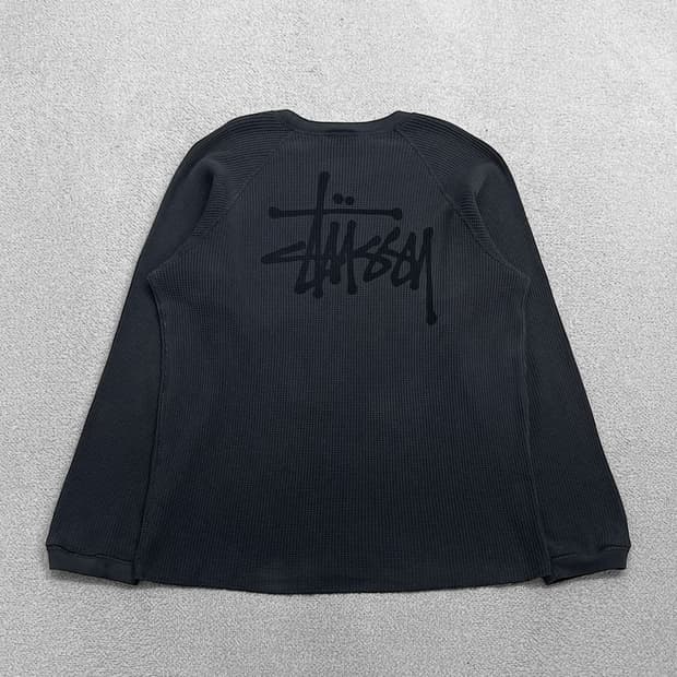 스투시 Stussy 베이직 스탁 써멀 롱슬리브 워시드블랙