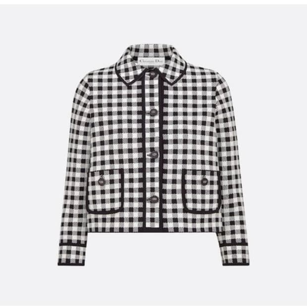 Dior 블랙화이트 체크 니트 자켓 36