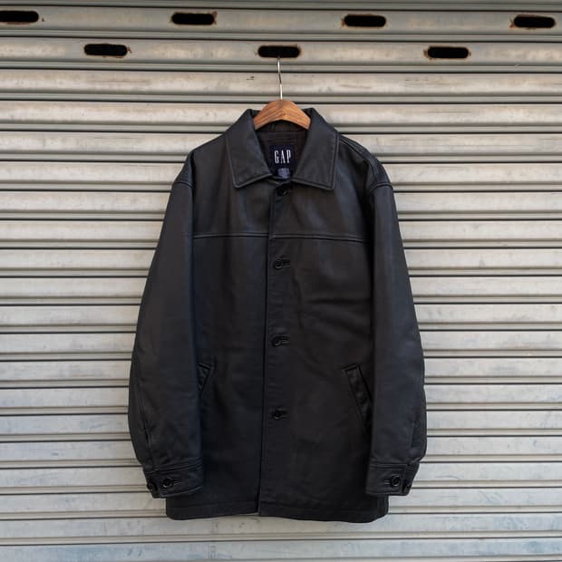 90-00s Old GAP Leather Black Car Coat