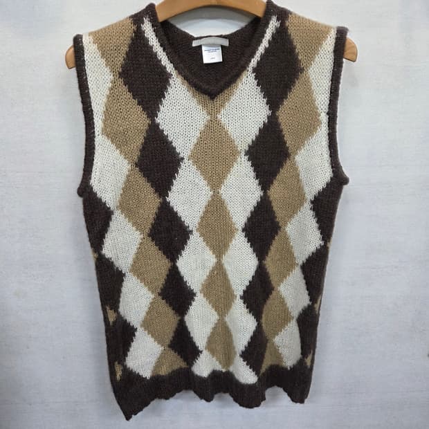 일본빈티지 아가일 패턴 니트조끼 L