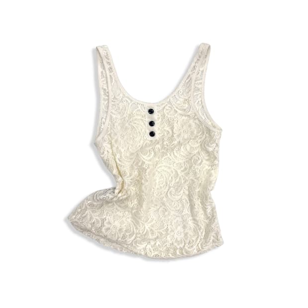 Flower Net Button Sleeveless Top