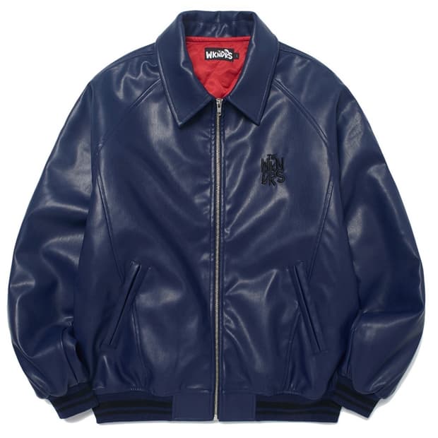 M) 위캔더스 스프레이 레더 자켓 네이비