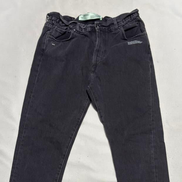 33 오프화이트 개버딘 하이 라이즈 블랙 그레이 워시 팬츠