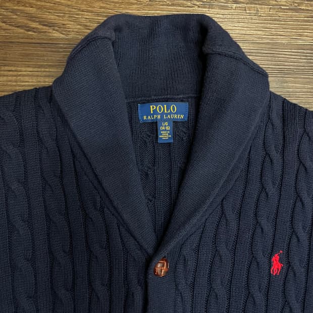 폴로 랄프로렌 코튼 케이블 숄카라 가디건 네이비