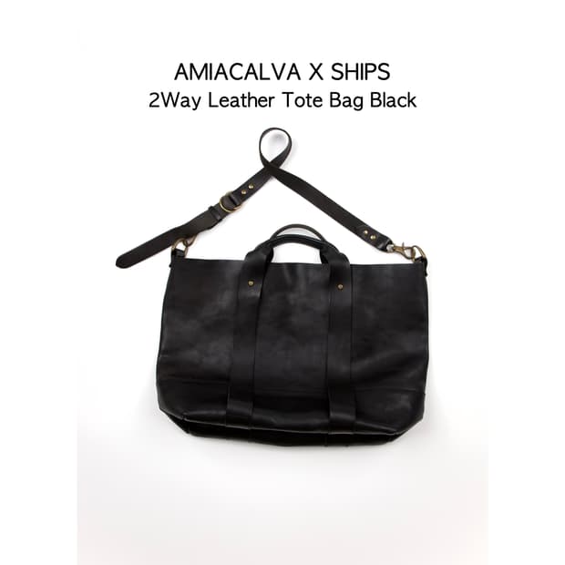 AMIACALVA X SHIPS 토치기 레더 2Way 토트백 블랙