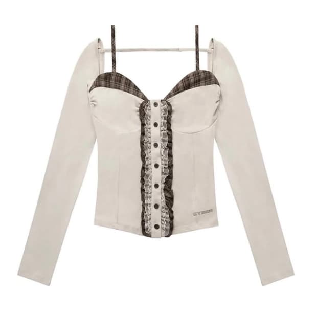 eyeer 체크 패턴 롱 슬리브 뷔스티에