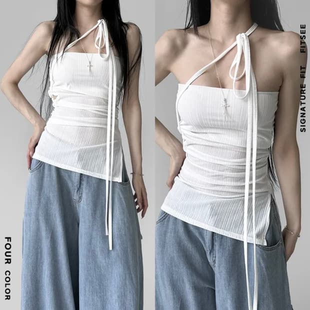 긱시크 레이어드 스트랩 탑 원피스(블랙.새상품)