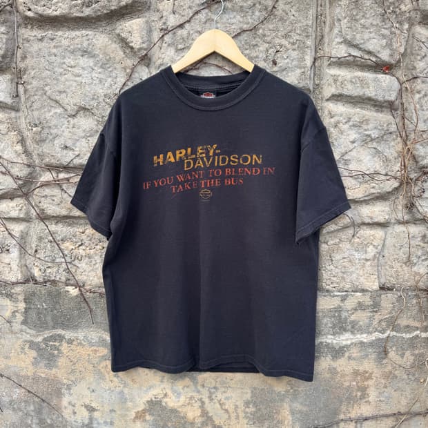 00s 할리데이비슨 빈티지 2009 로고 헤인즈 프린팅 반팔 티셔츠