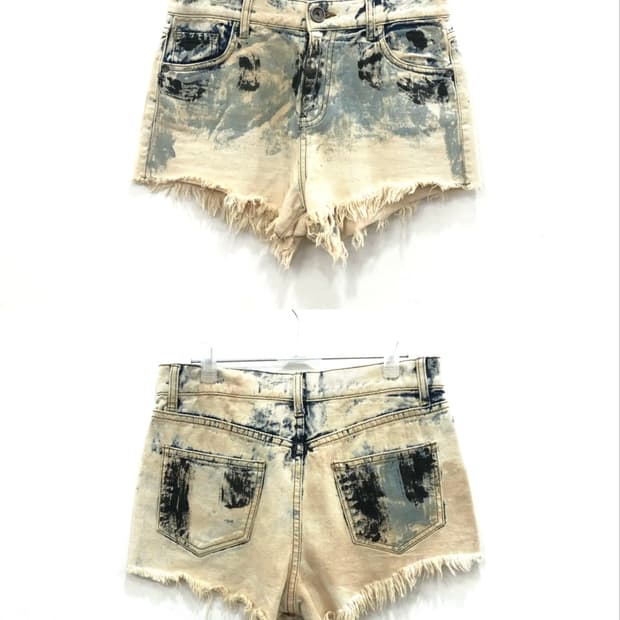 grunge washing printed cut off shorts