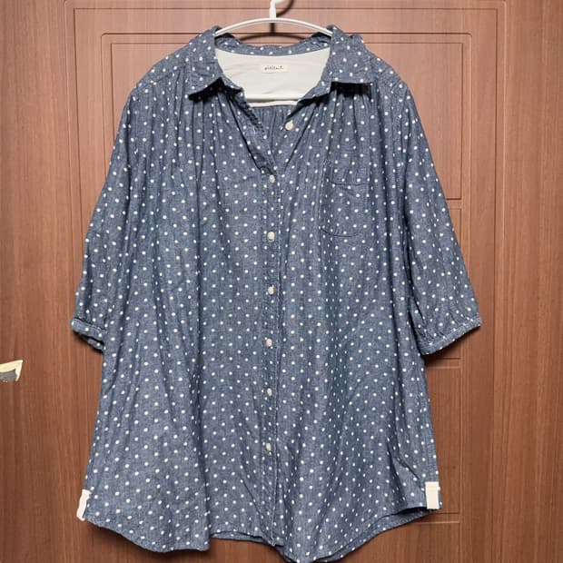 모리걸 하구미 스즈코 일본 빈티지 도트 데님 7부 셔츠