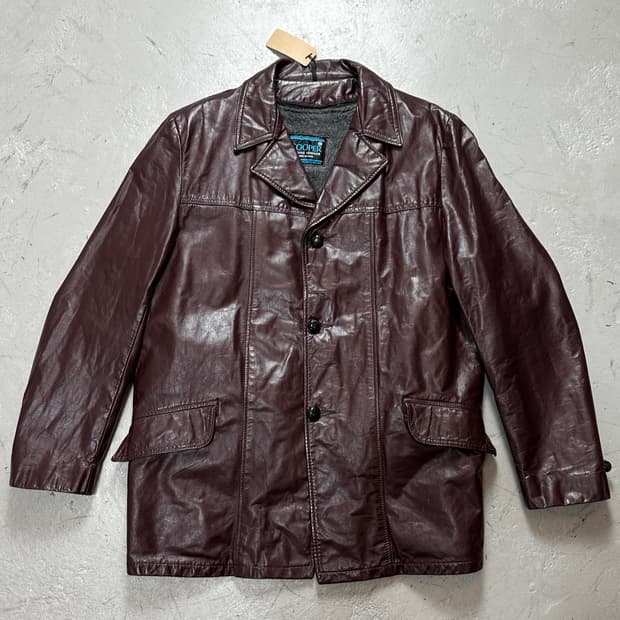 80's 빈티지 버건디 레더 자켓 레더 블레이저 카코트