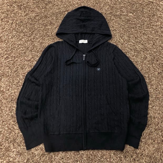 까사렐 케이블 네이비 니트 후드집업